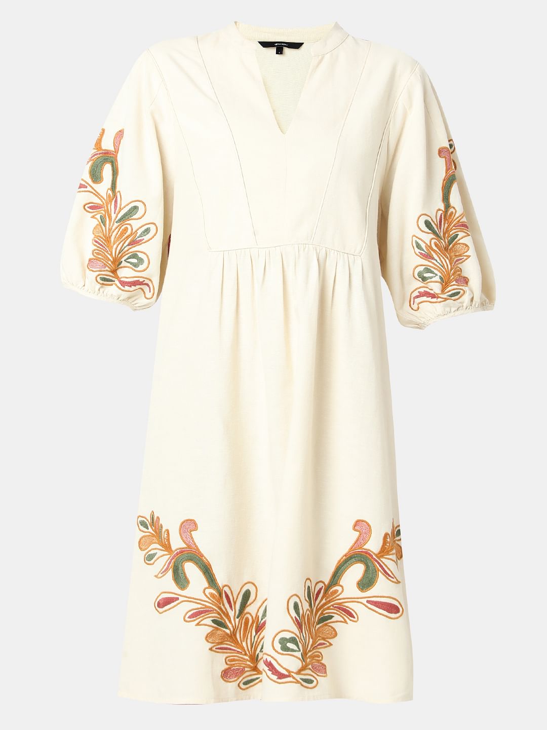 Beige Printed Mini Dress