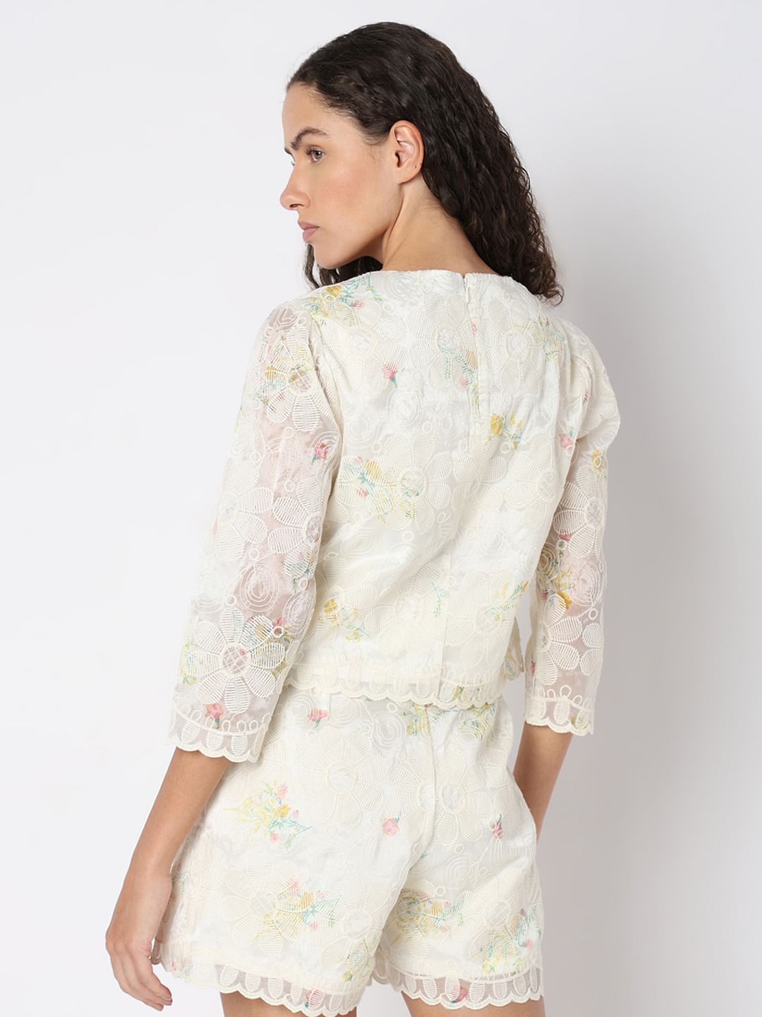 White Embroidered Lace Top