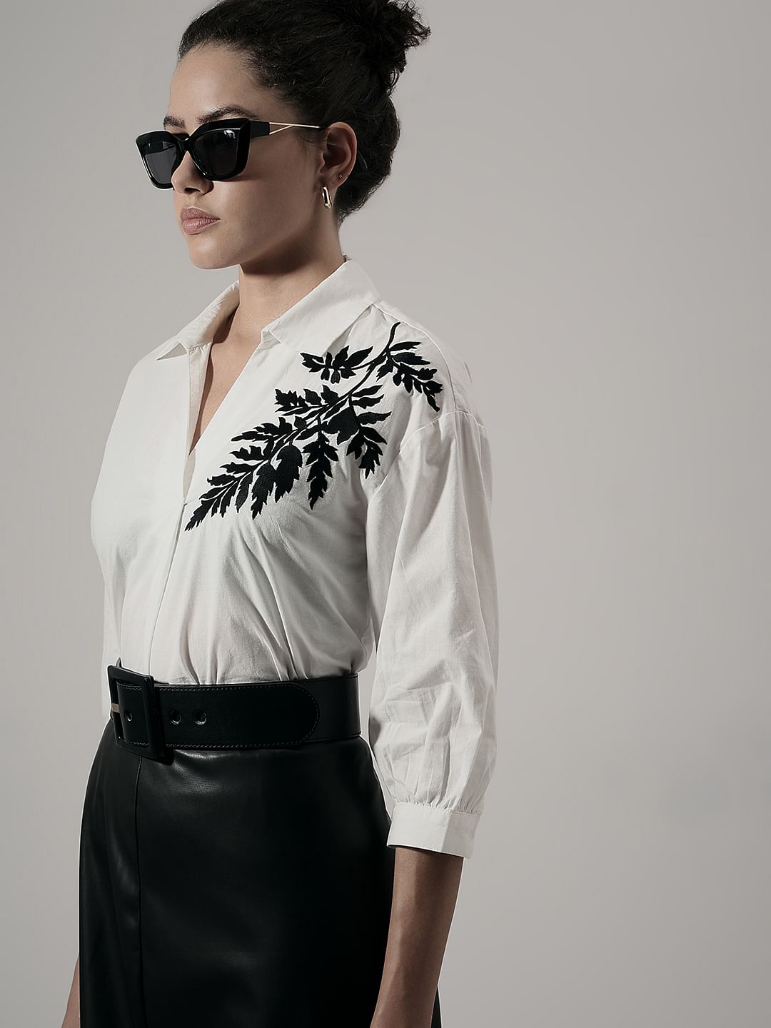 White Embroidered Print Top