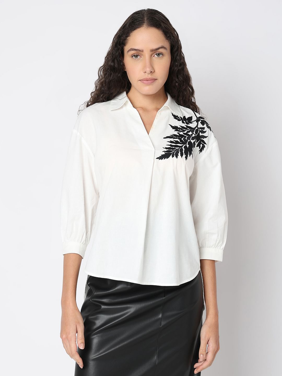 White Embroidered Print Top