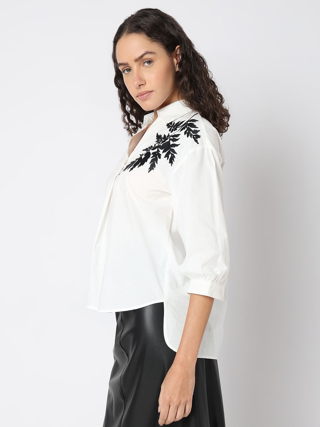 White Embroidered Print Top