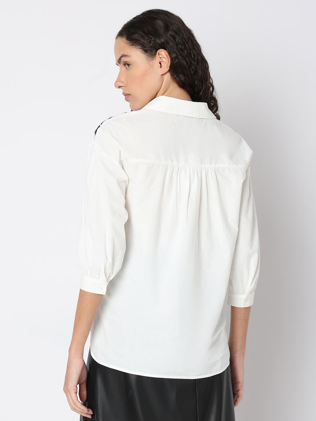 White Embroidered Print Top