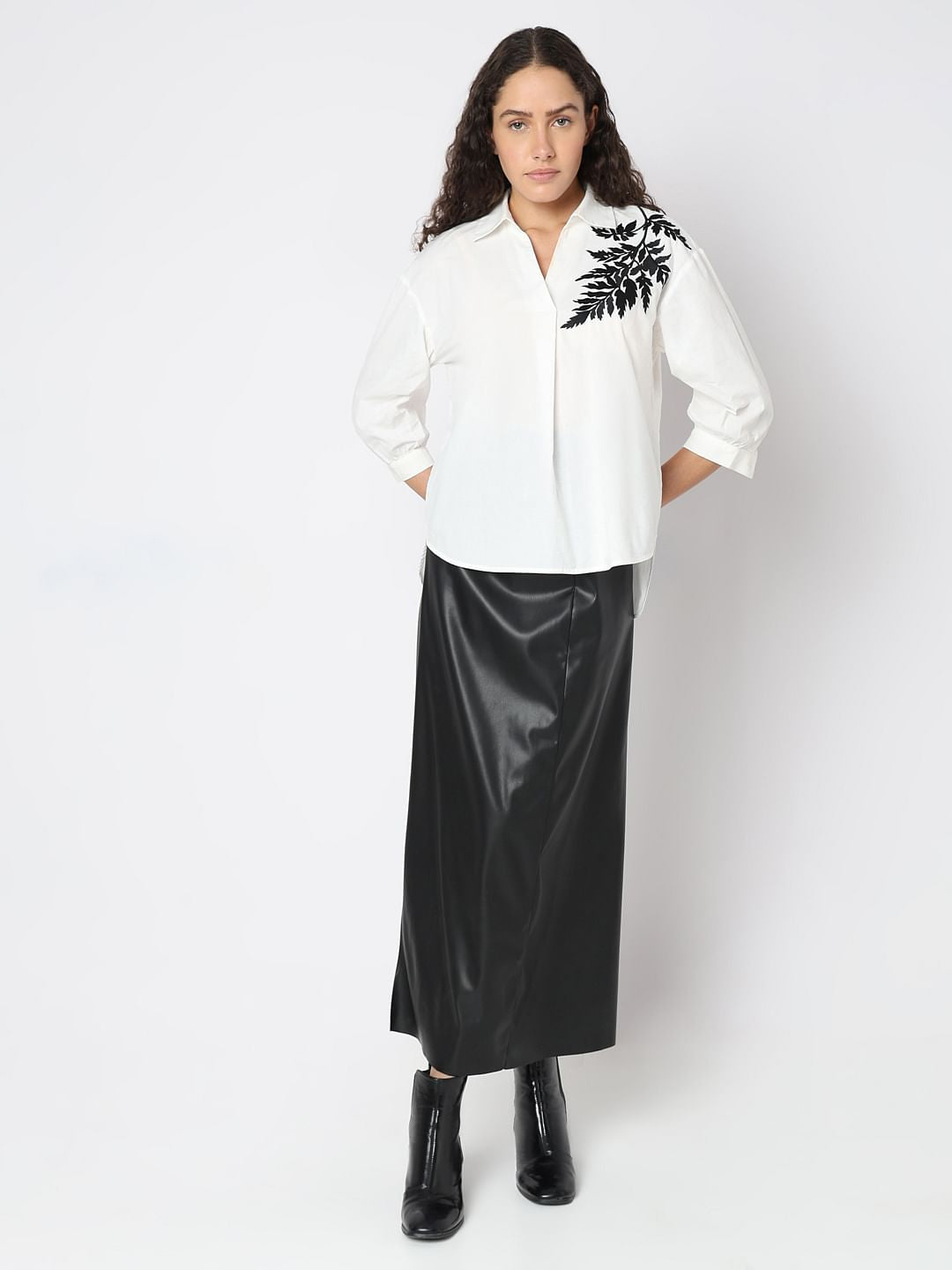 White Embroidered Print Top