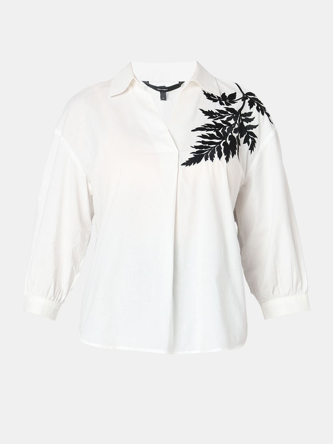 White Embroidered Print Top
