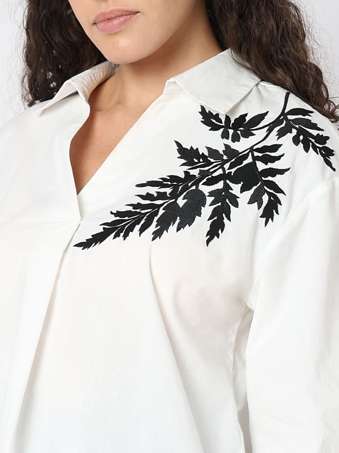 White Embroidered Print Top