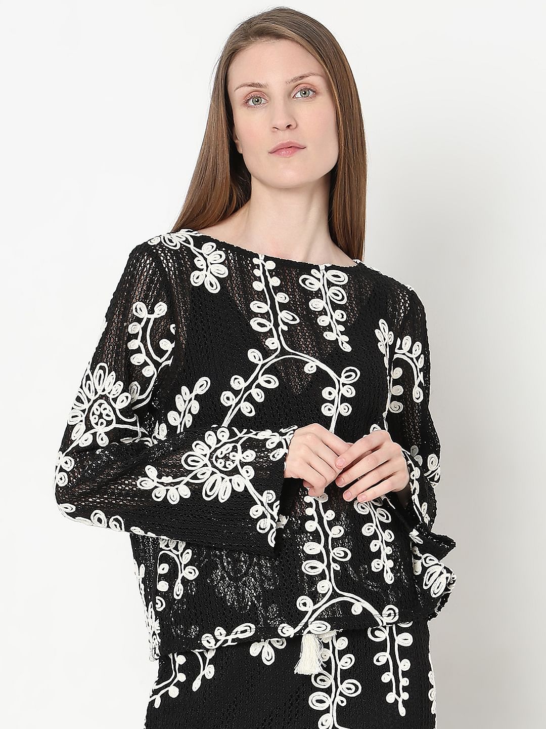 Black Embroidered Co-Ord Set Top