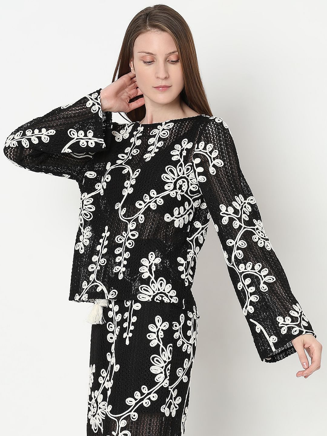 Black Embroidered Co-ord Set Top