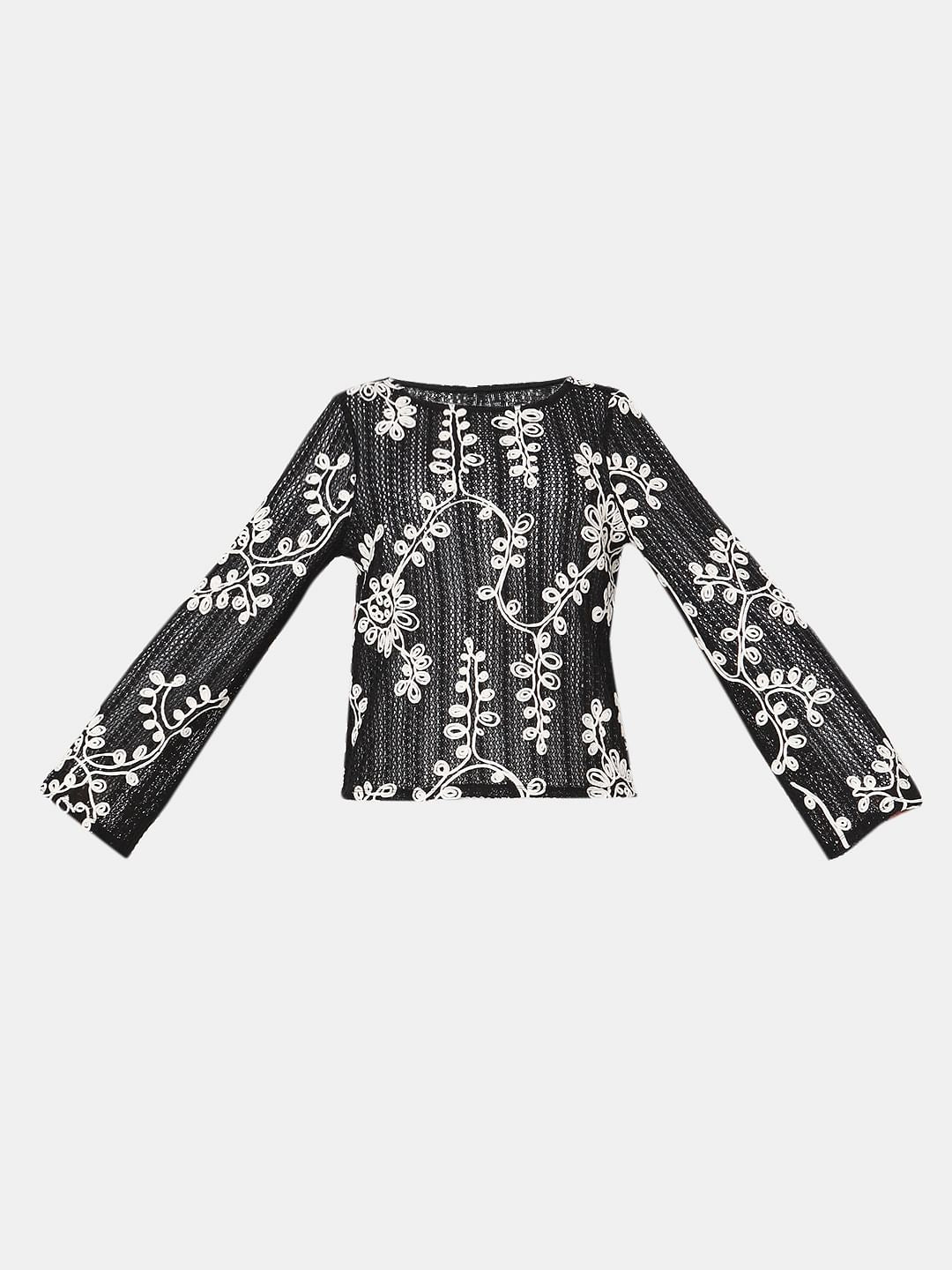 Black Embroidered Co-Ord Set Top