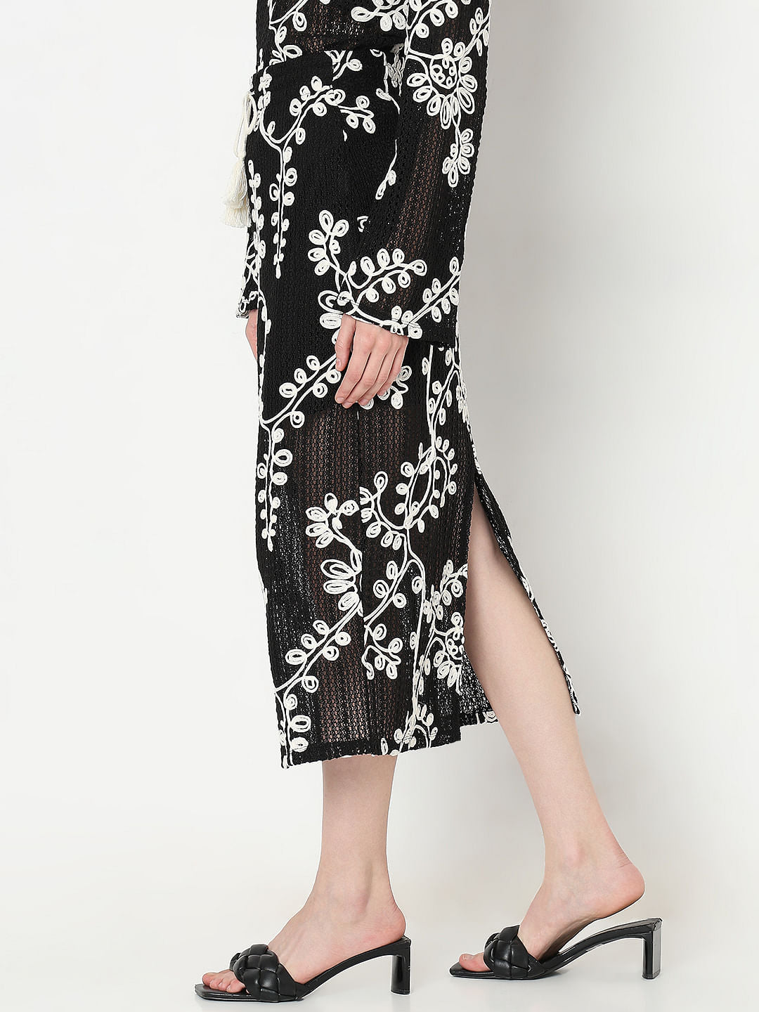 Black Embroidered Co-Ord Set Skirt