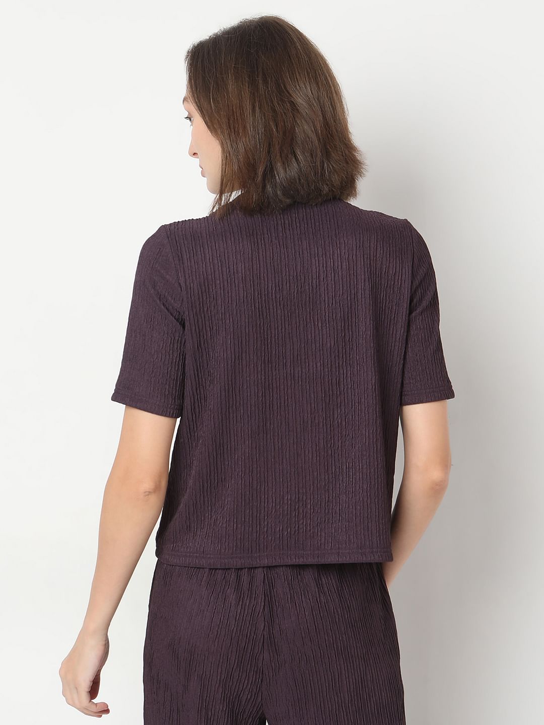 Plum Crinkle Weave Co-Ord Set Top