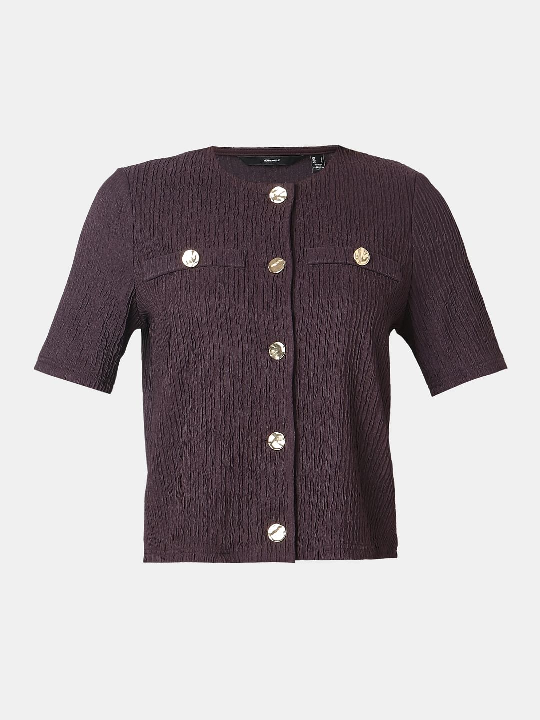 Plum Crinkle Weave Co-Ord Set Top