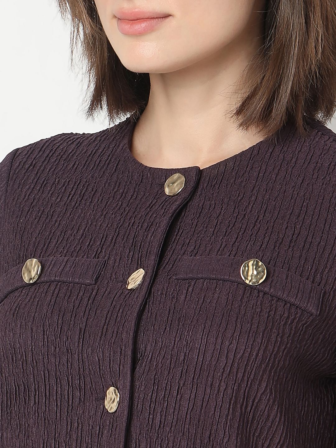 Plum Crinkle Weave Co-Ord Set Top
