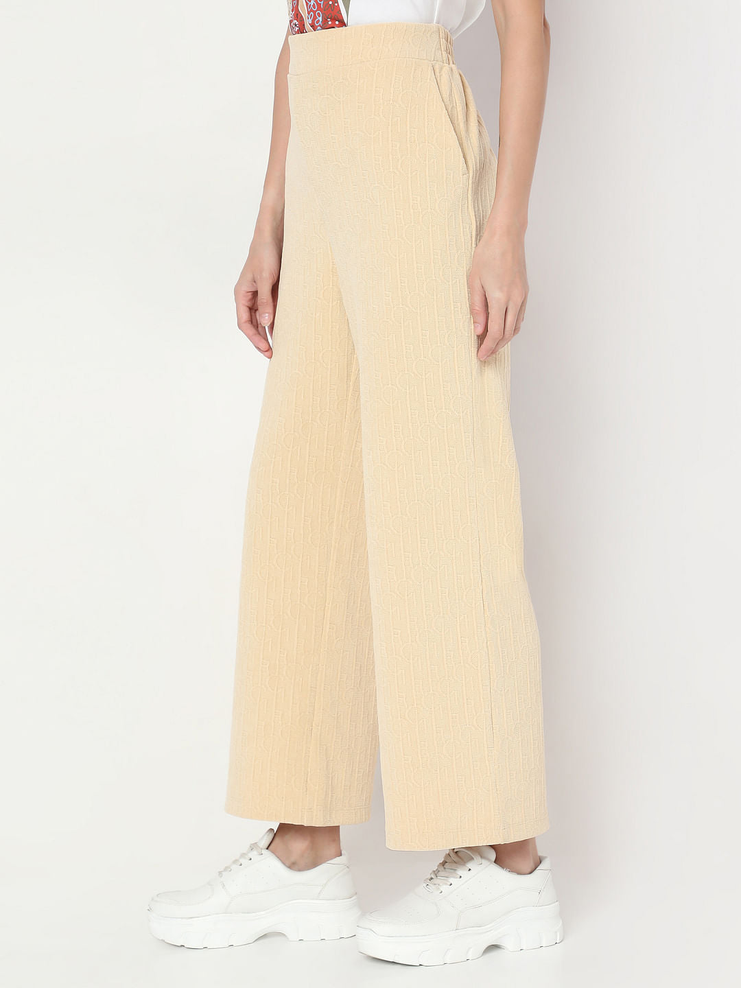 Beige Textured Trouser