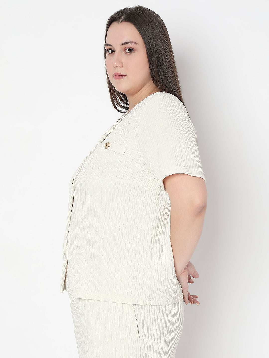 Curve Ecru Textured Co-Ord Set Tops