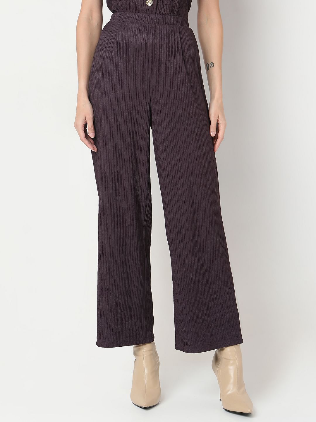Plum Crinkle Weave Co-Ord Set Pants
