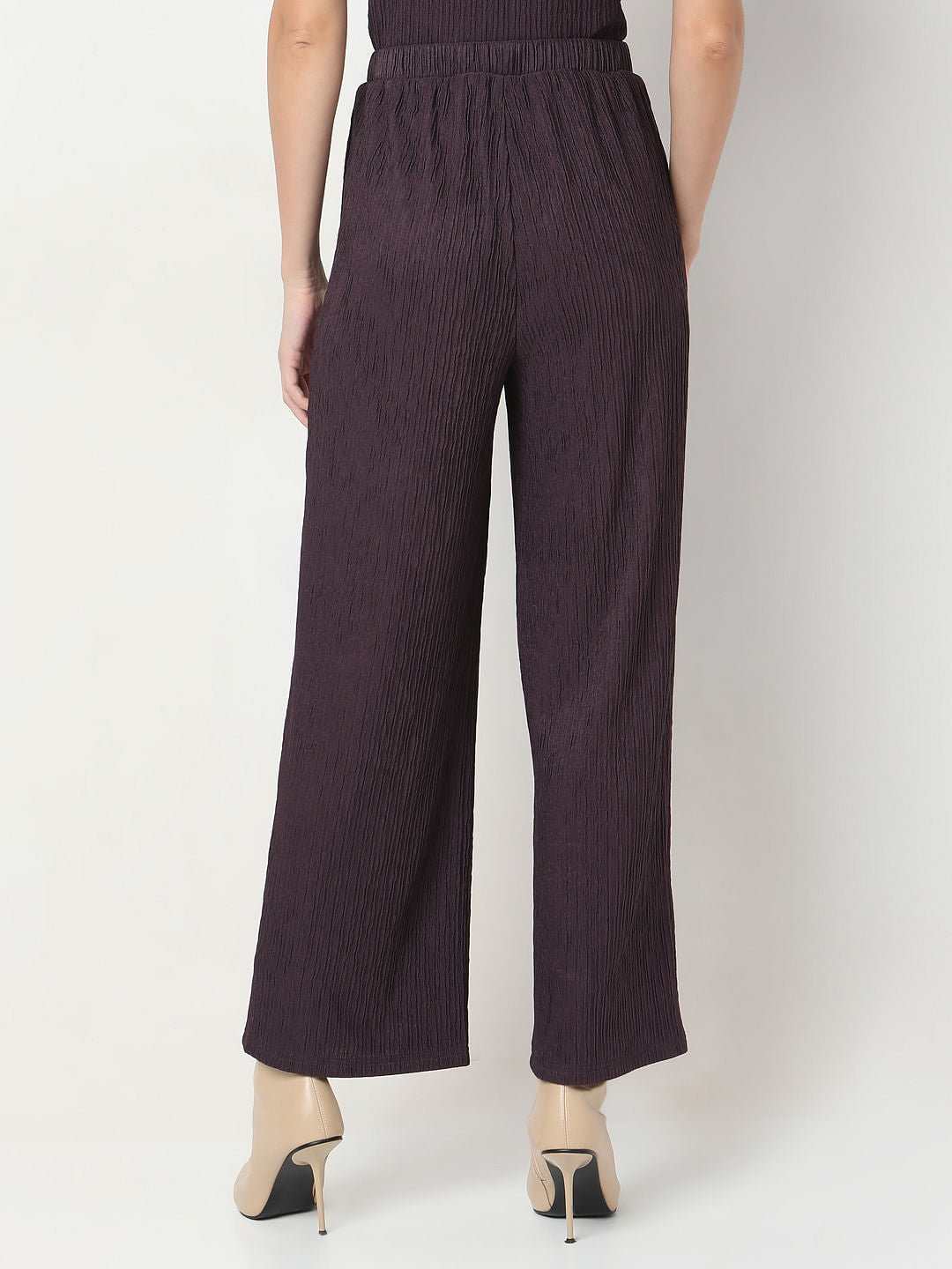 Plum Crinkle Weave Co-Ord Set Pants