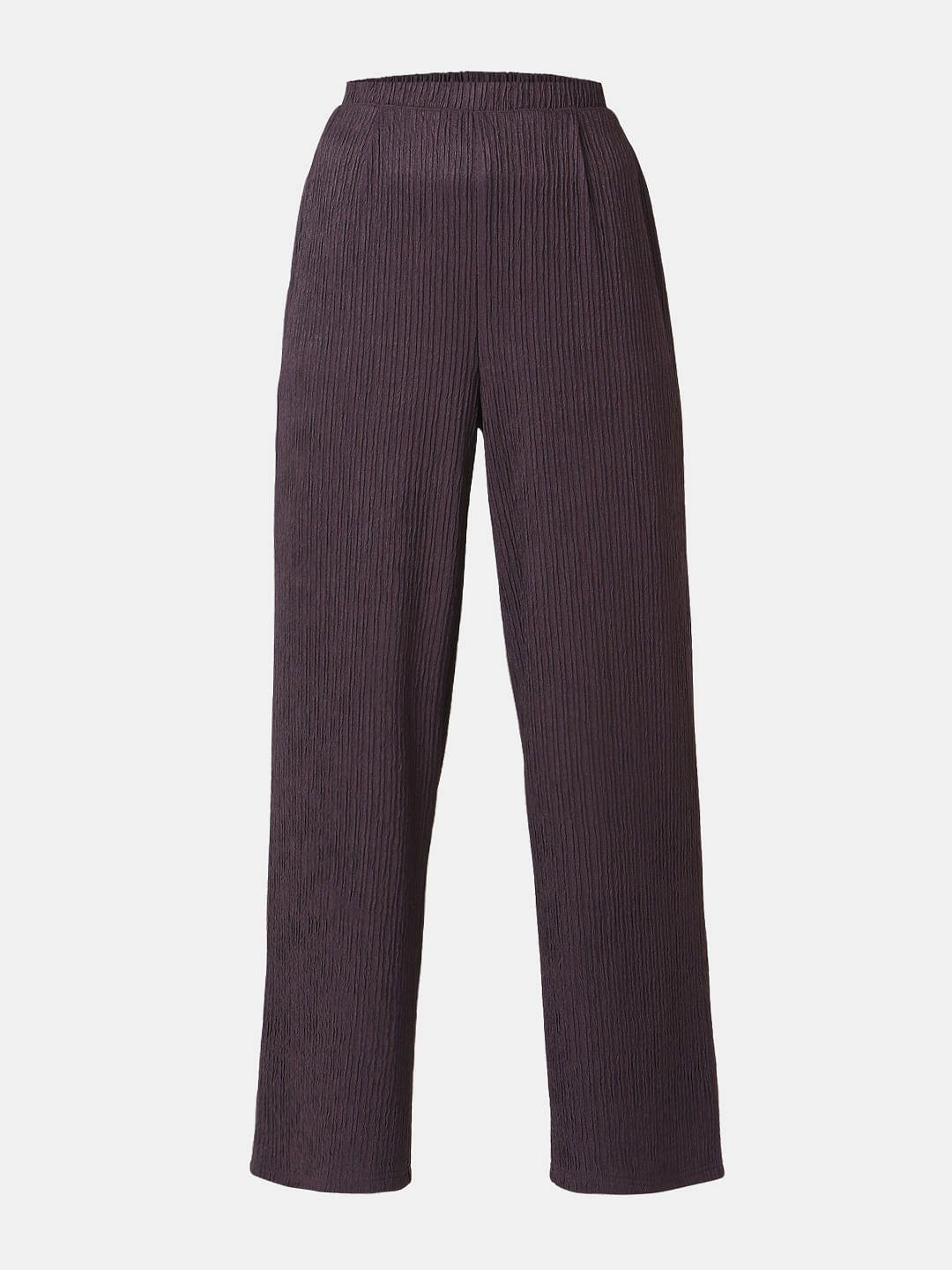 Plum Crinkle Weave Co-Ord Set Pants