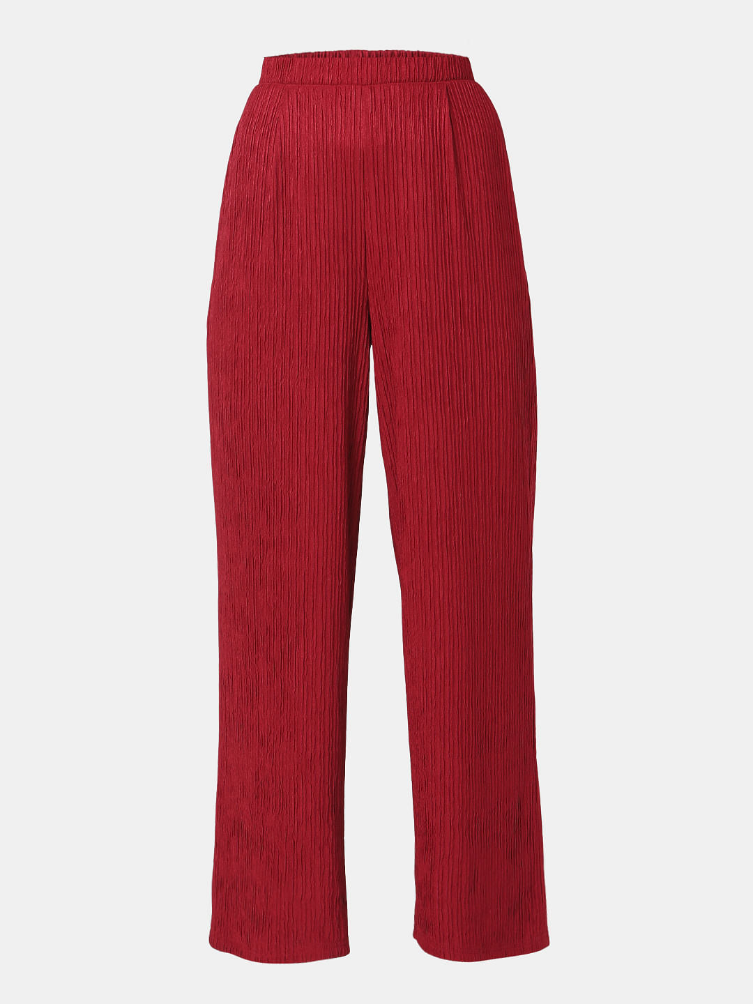 Red Crinkle Weave Co-Ord Set Pants