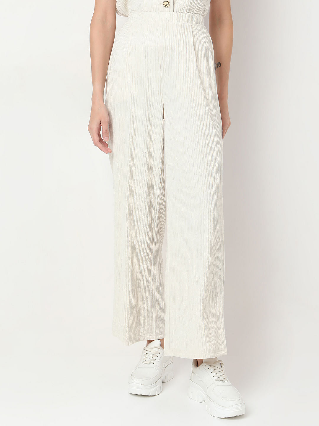 Cream Crinkle Weave Co-Ord Set Pants