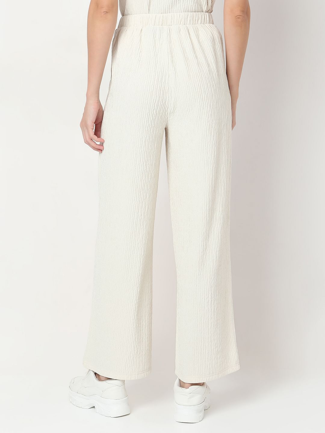 Cream Crinkle Weave Co-Ord Set Pants