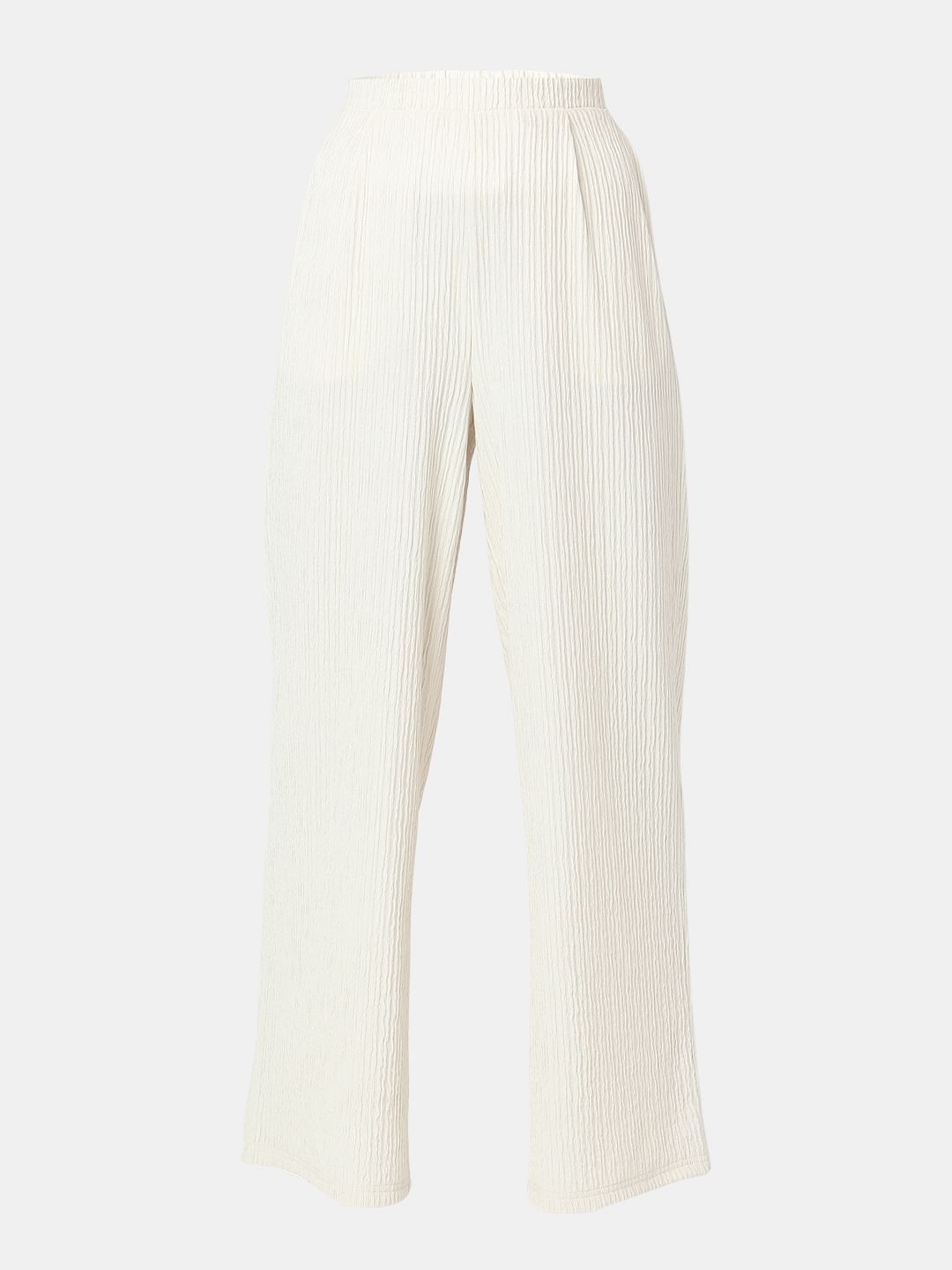 Cream Crinkle Weave Co-Ord Set Pants