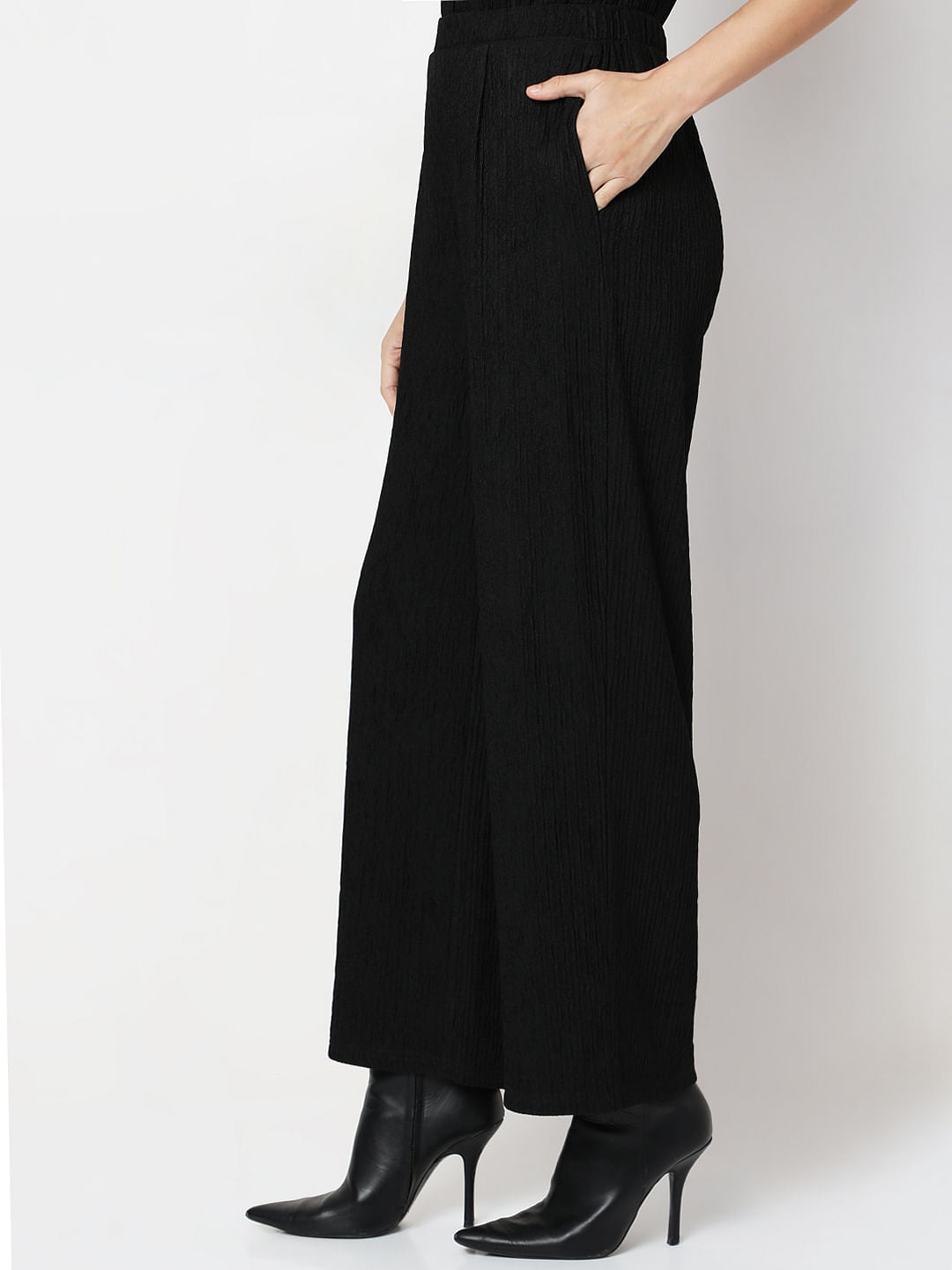 Black Crinkle Weave Co-Ord Set Pants