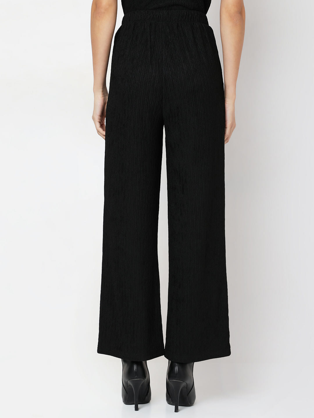 Black Crinkle Weave Co-Ord Set Pants