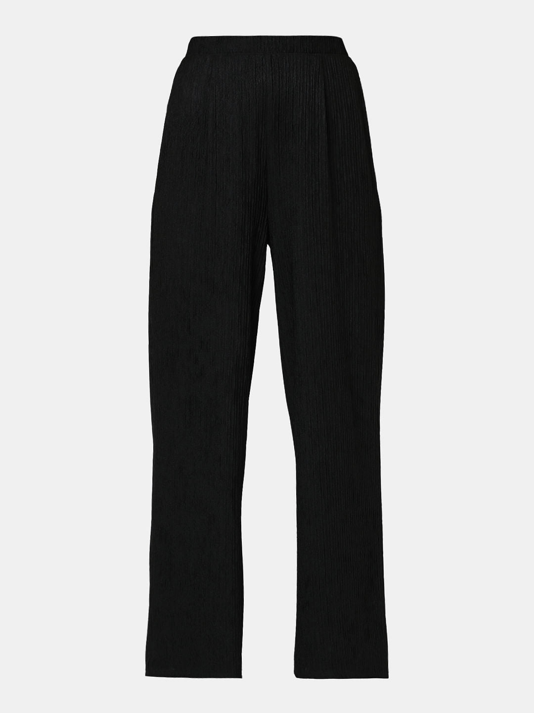 Black Crinkle Weave Co-Ord Set Pants