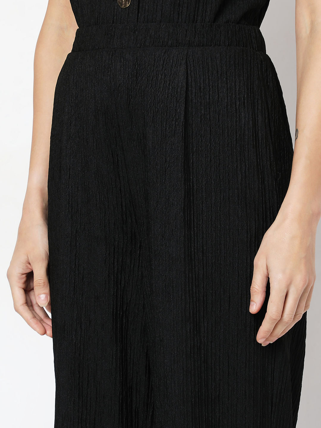 Black Crinkle Weave Co-Ord Set Pants