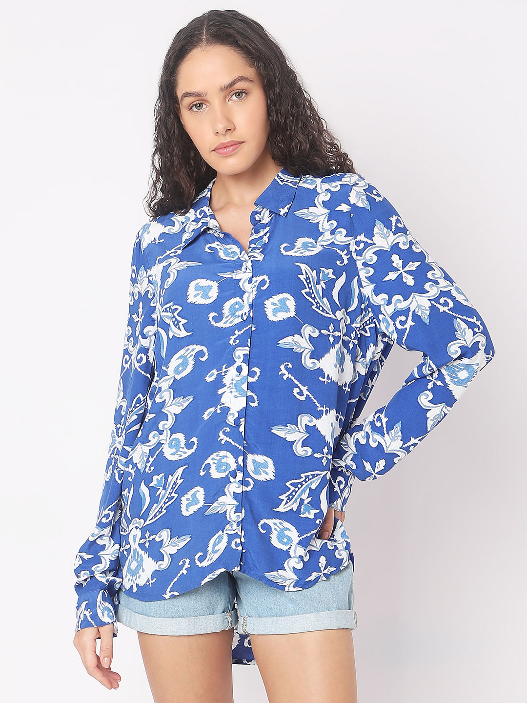 Cobalt Blue Abstract Print Shirt