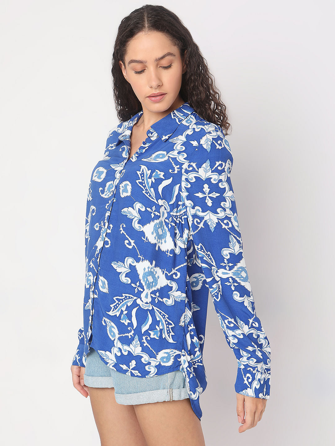 Cobalt Blue Abstract Print Shirt