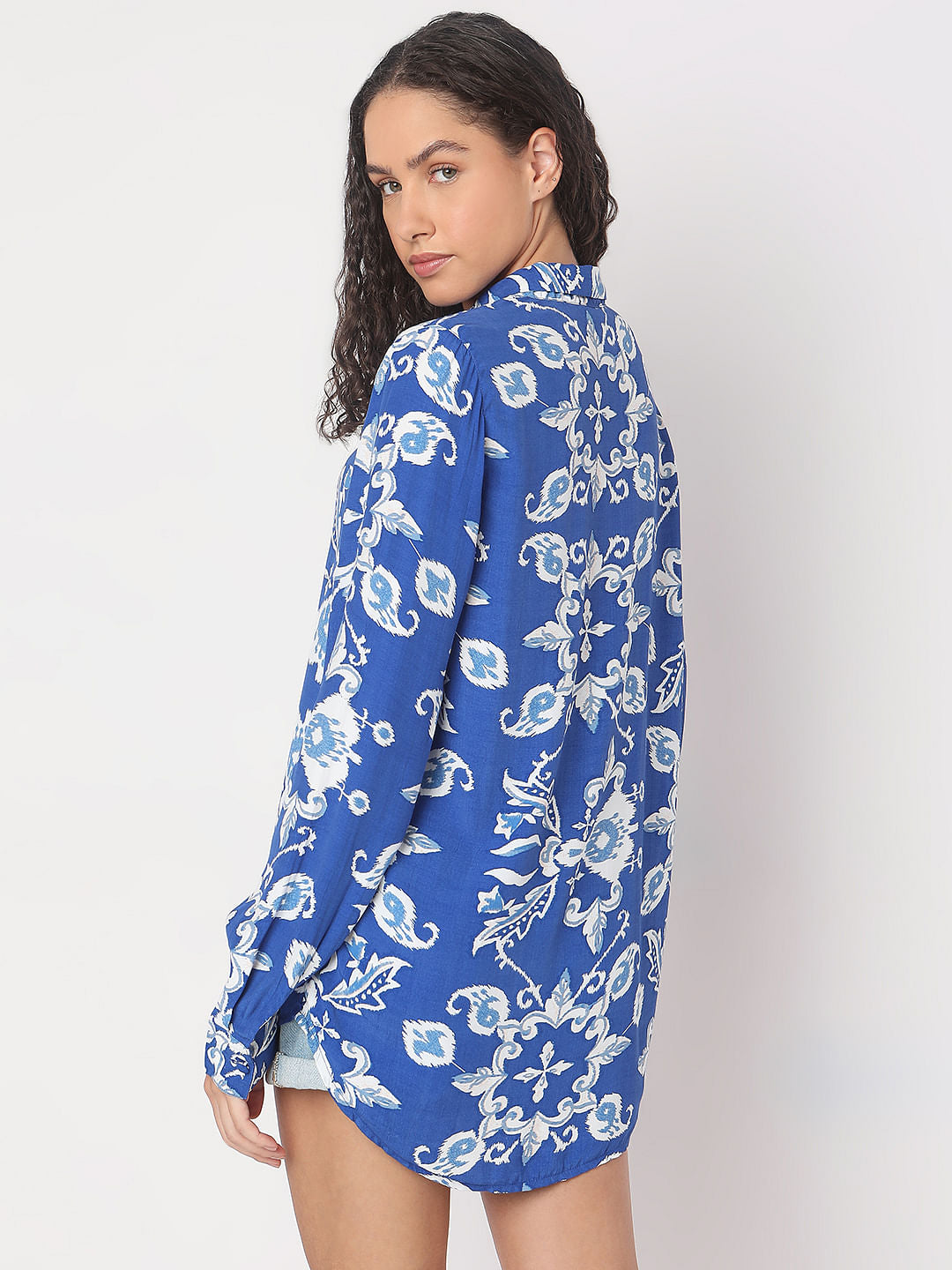Cobalt Blue Abstract Print Shirt