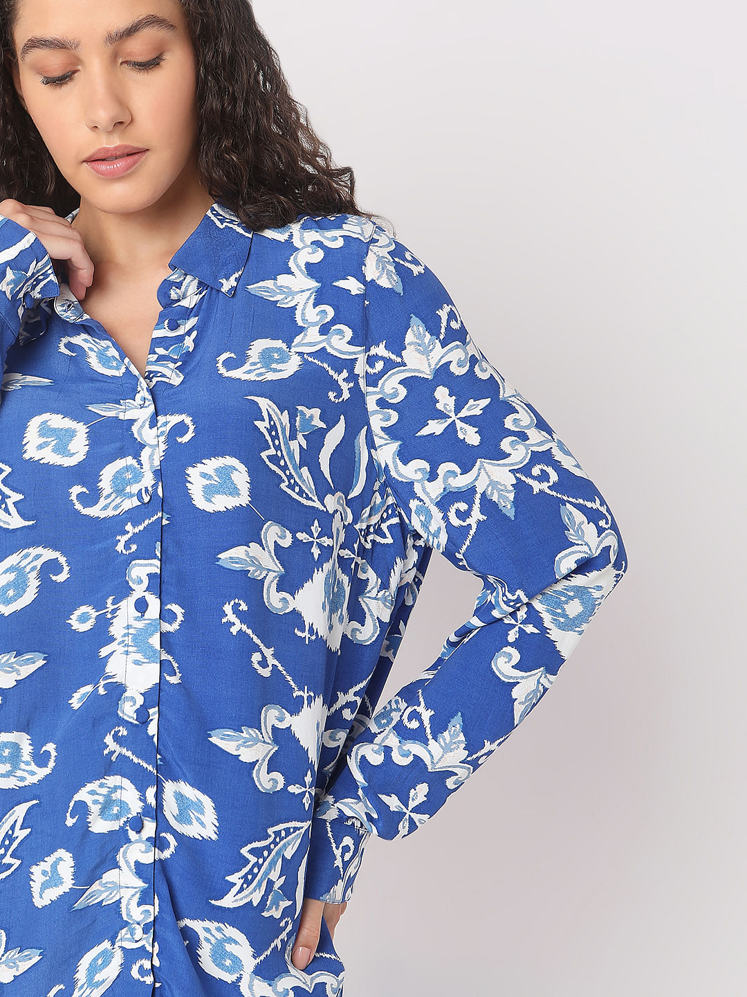 Cobalt Blue Abstract Print Shirt