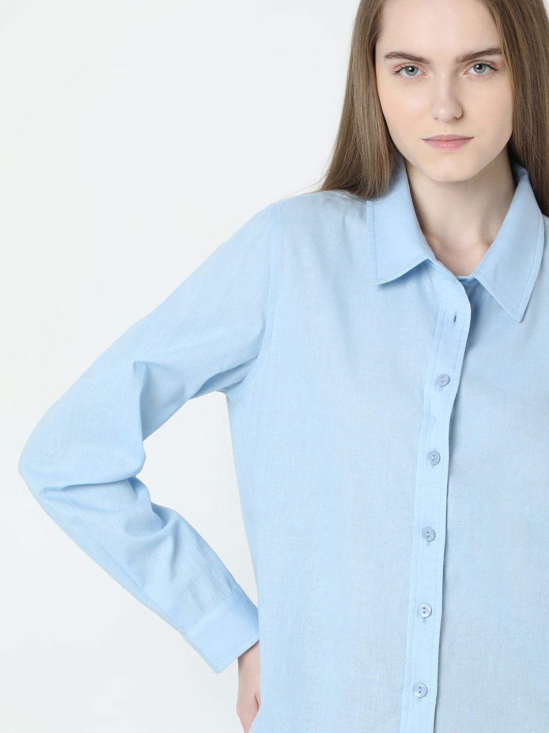 Light Blue Linen Full Sleeves Shirt
