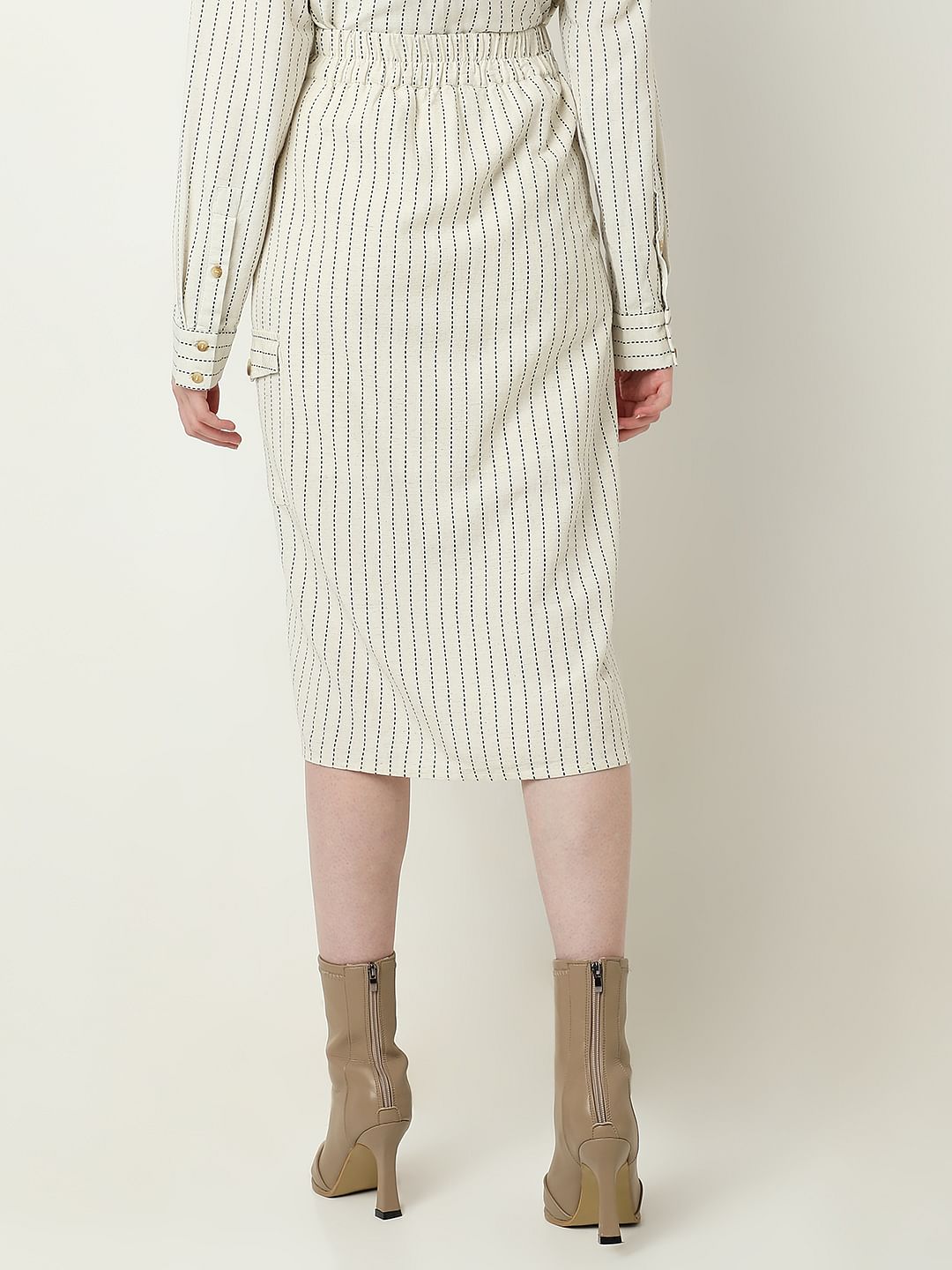 Beige Striped Co-Ord Set Skirt