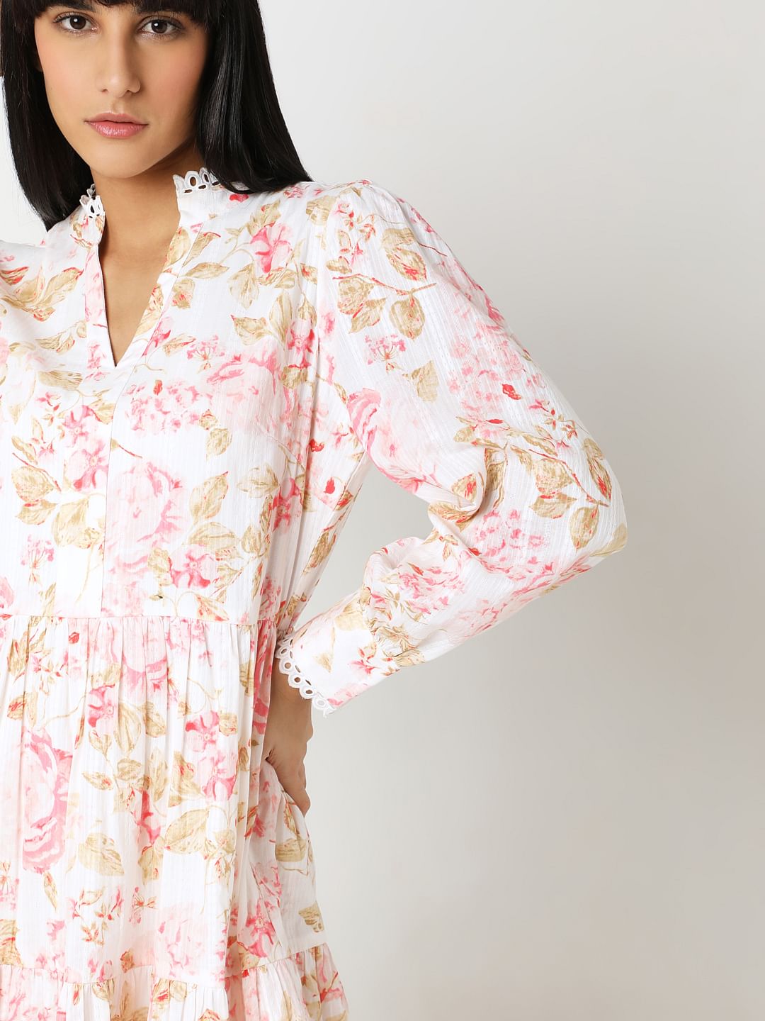 Off-White Floral Print Shift Dress