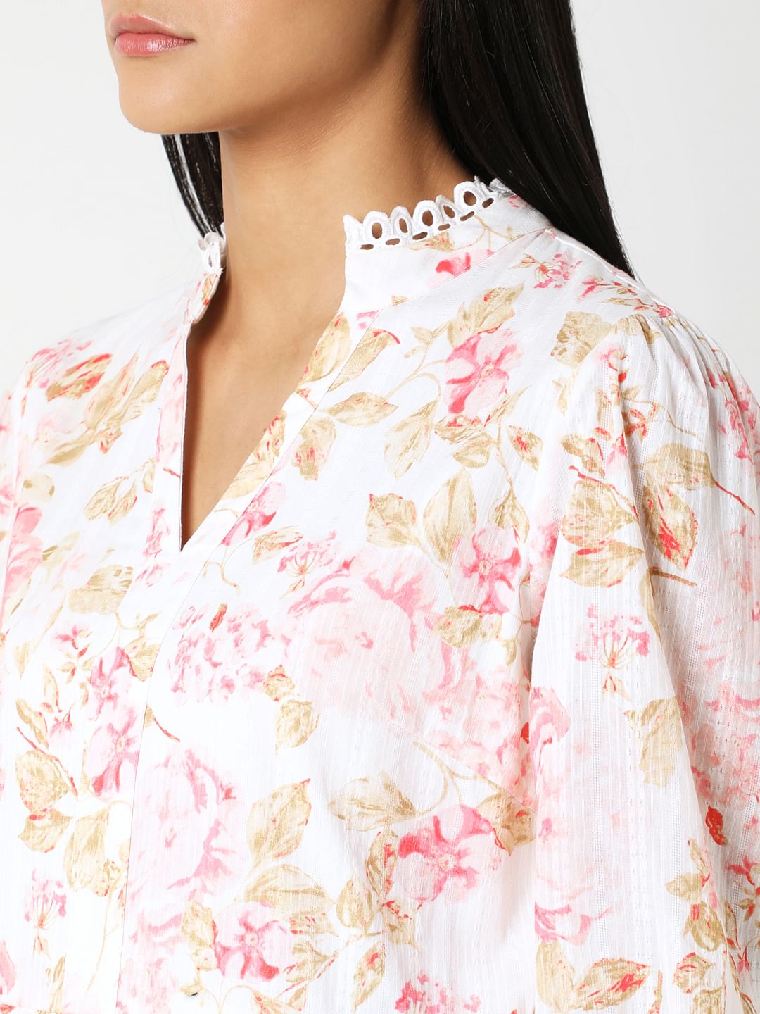 Off-White Floral Print Shift Dress