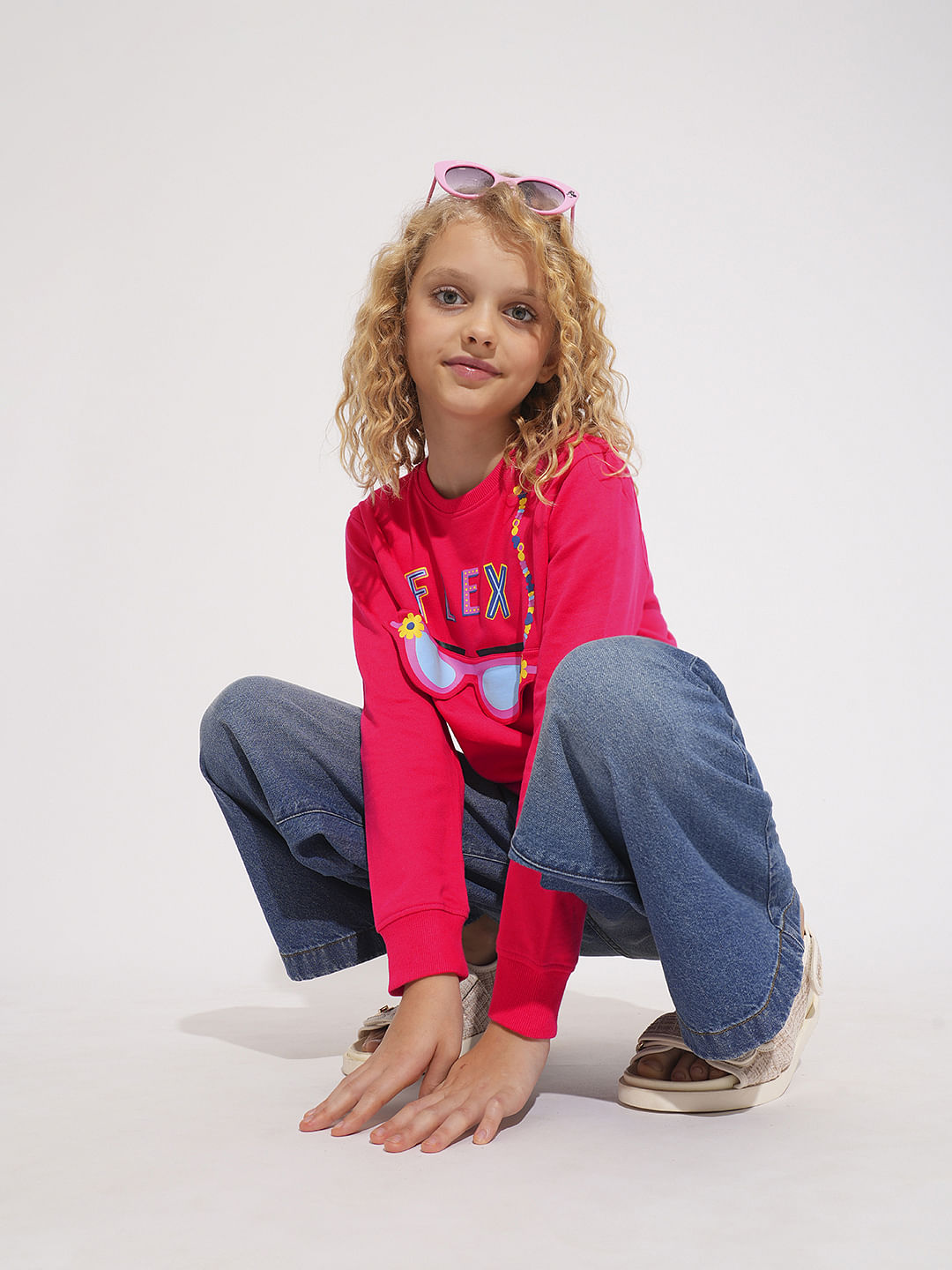 Girls Pink Graphic Print Sweatshirt