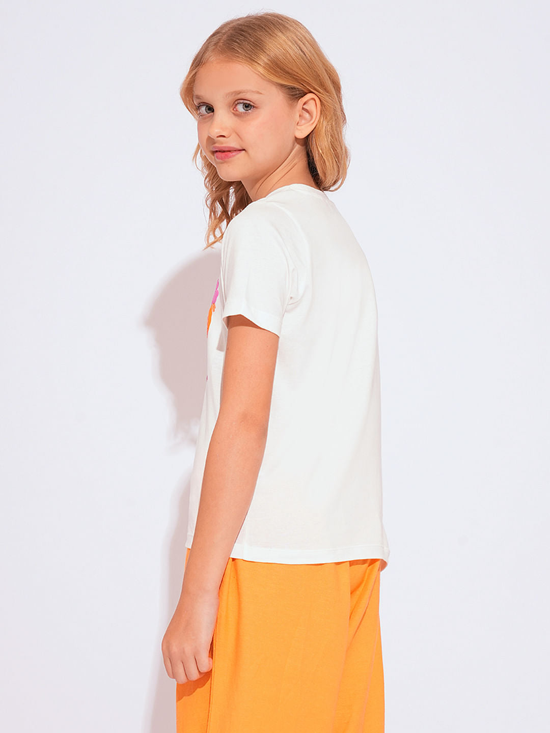 Girls White Terry Embroidered Print T-Shirt