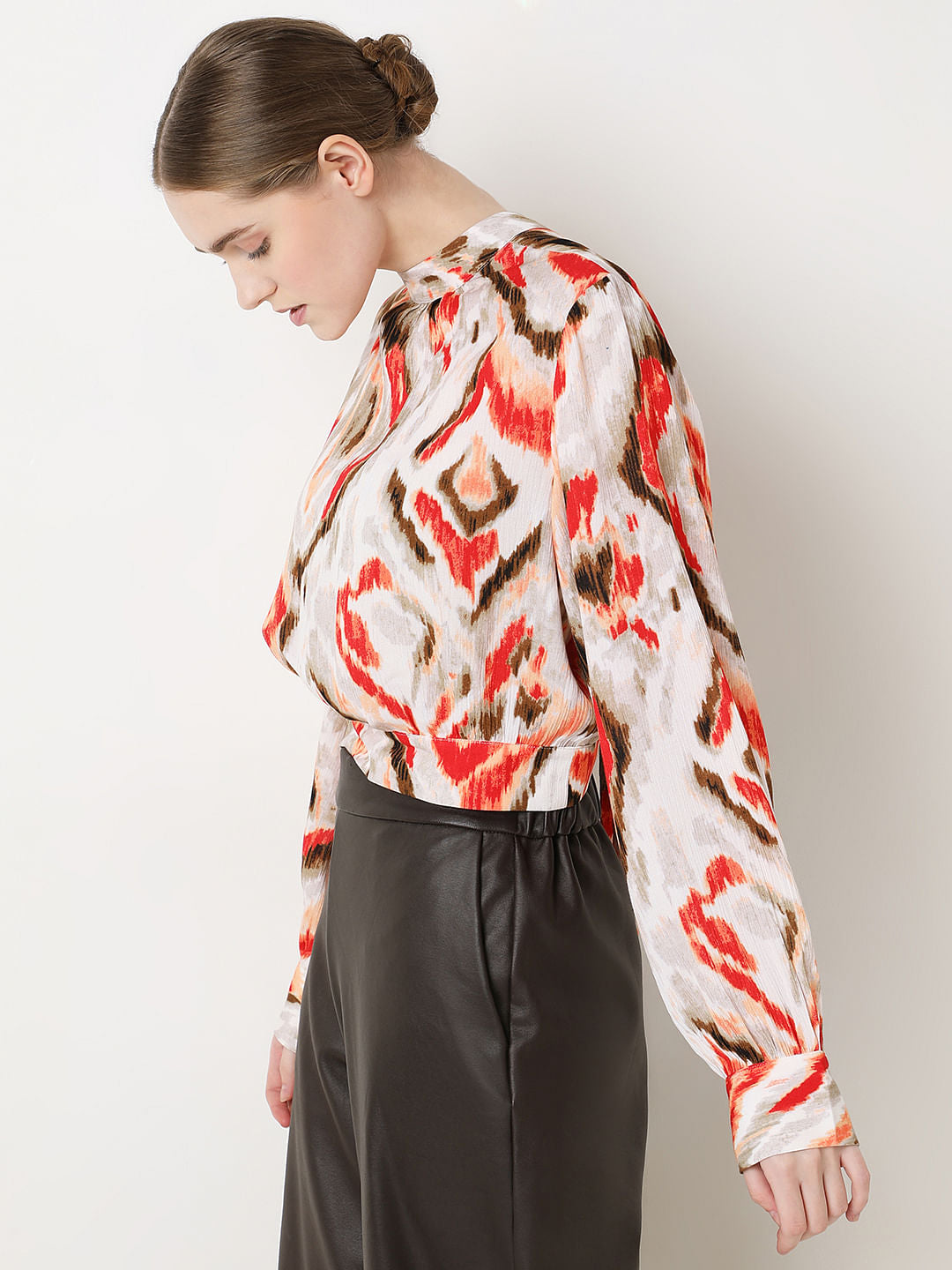 Beige Abstract Print Top