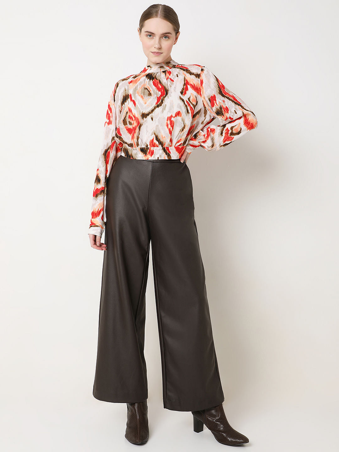 Beige Abstract Print Top