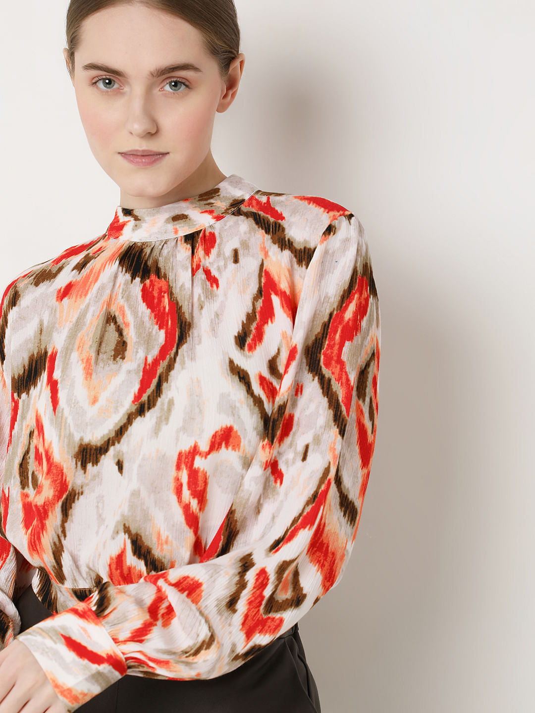 Beige Abstract Print Top