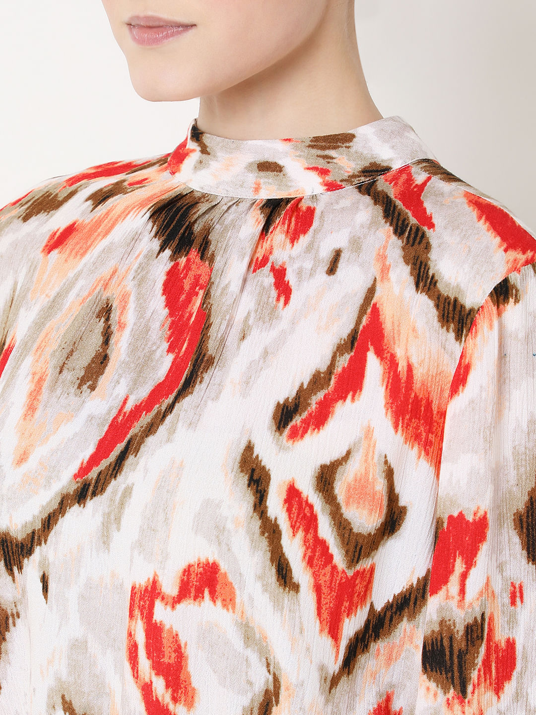 Beige Abstract Print Top