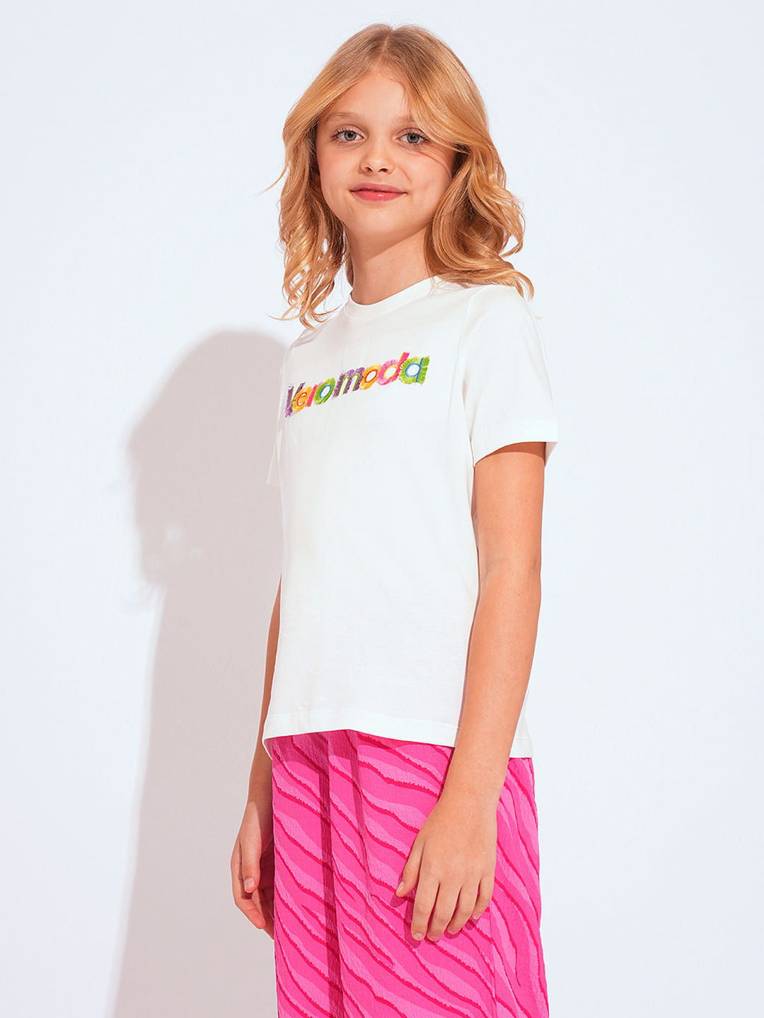 Girls White Logo Print T-Shirt