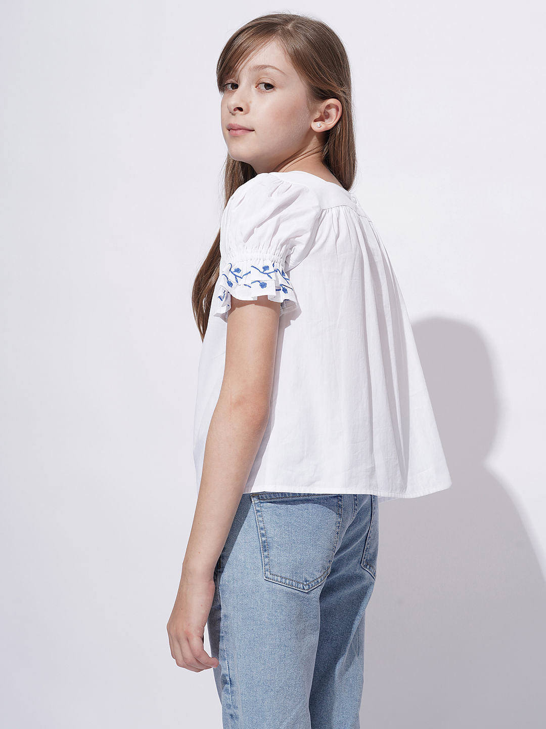 Girls White Embroidered Top