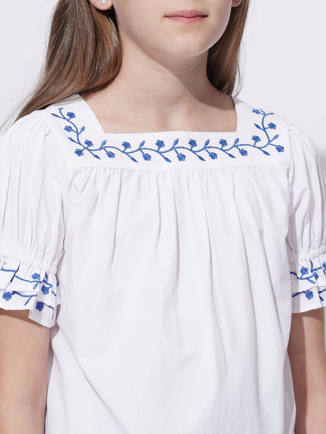 Girls White Embroidered Top