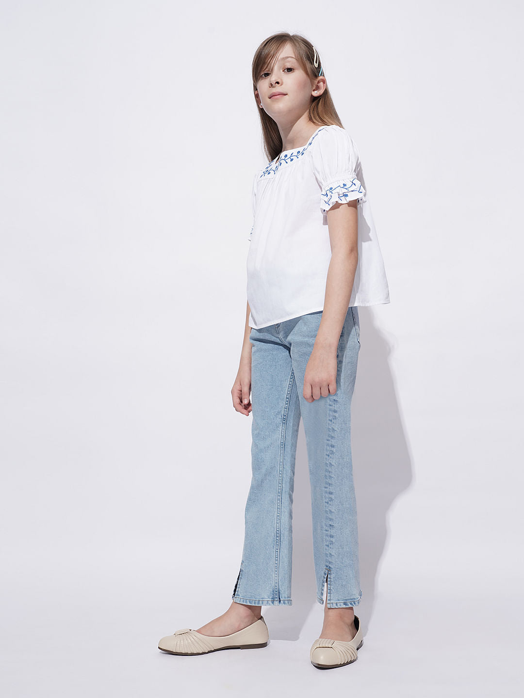 Girls White Embroidered Top