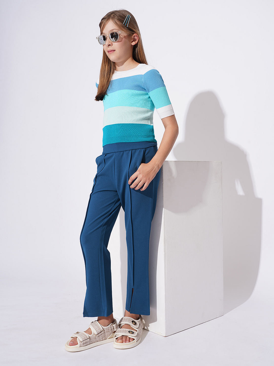 Girls Blue Flare Pants
