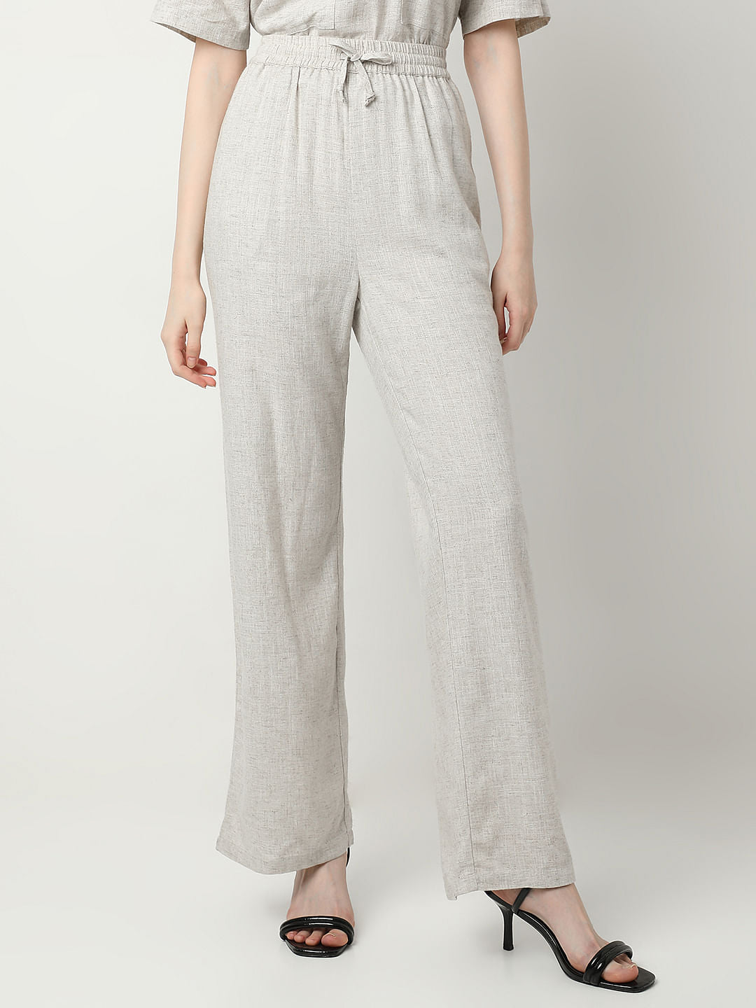 Ivory White Woven Co-Ord Set Pants