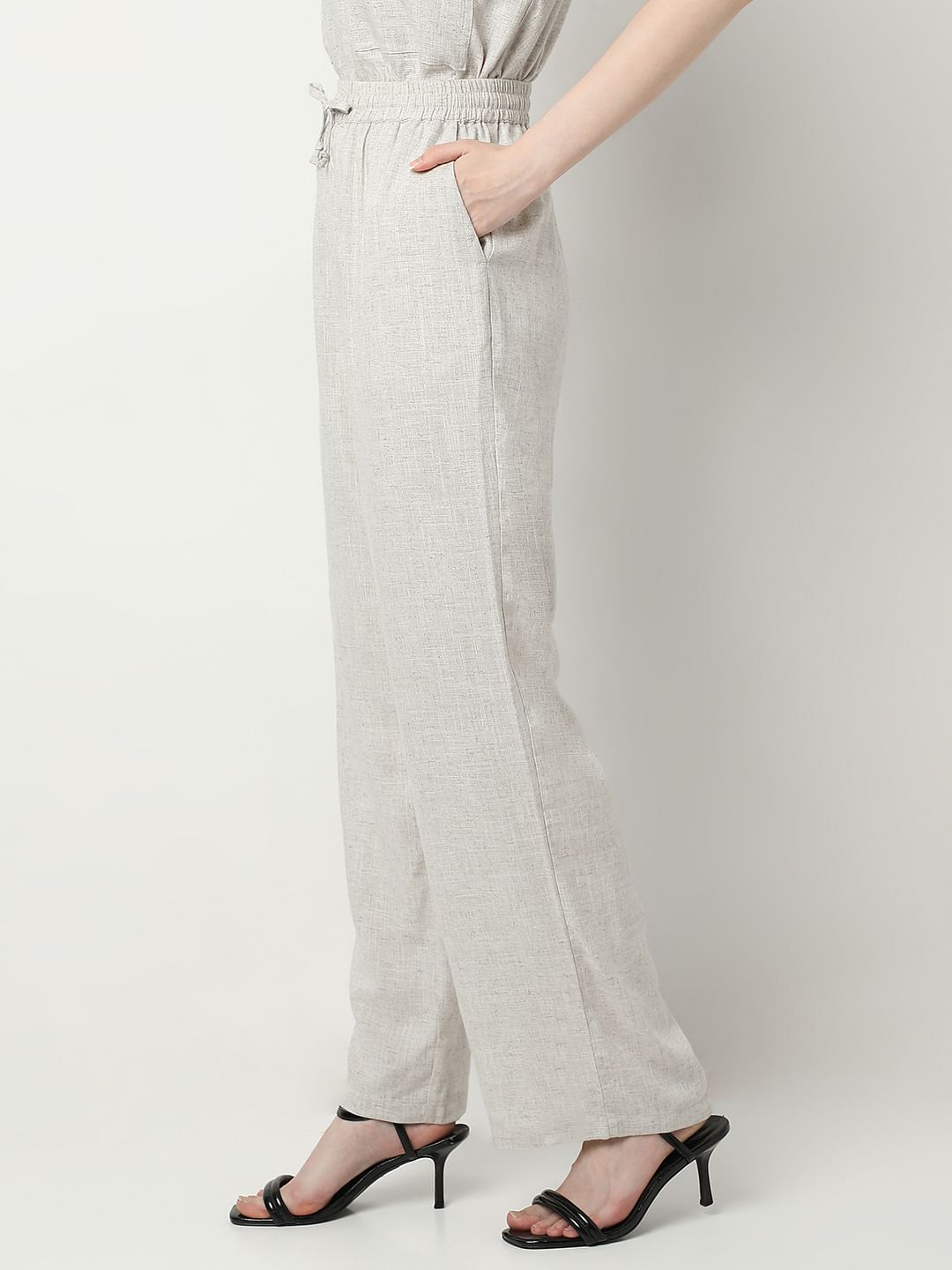 Ivory White Woven Co-Ord Set Pants